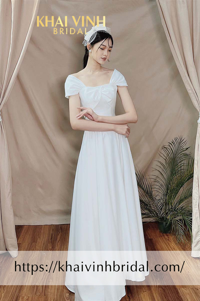 Váy cưới hở vai kiểu đơn giản phong cách Hàn Quốc #1063