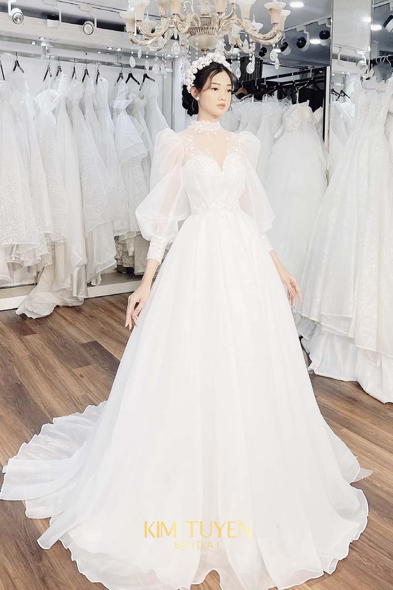 Half Sleeve High-Low Wedding Dresses Satin Korea Engagement Dresses ZW –  TANYA BRIDAL