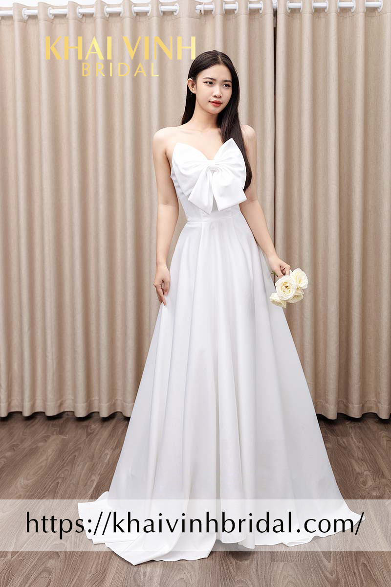 Váy cưới trễ vai đơn giản thiết kế đơn giản #1051